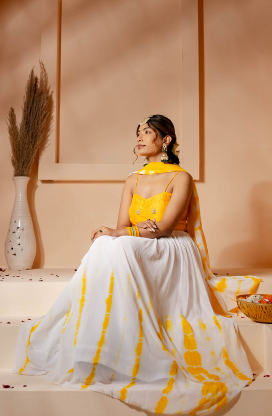 YELLOW DIYA TIE DYE LEHENGA