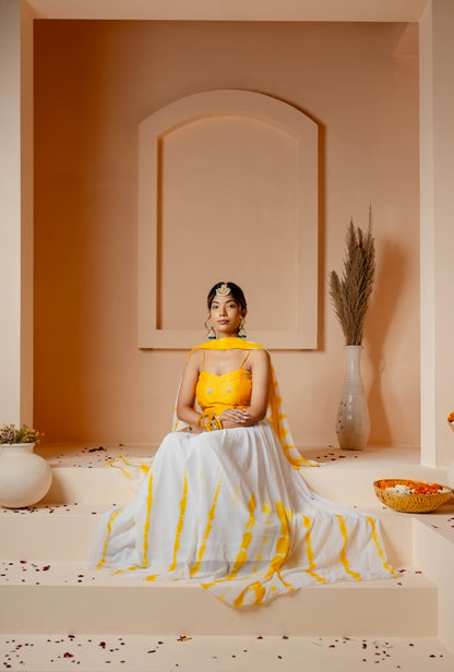 YELLOW DIYA TIE DYE LEHENGA