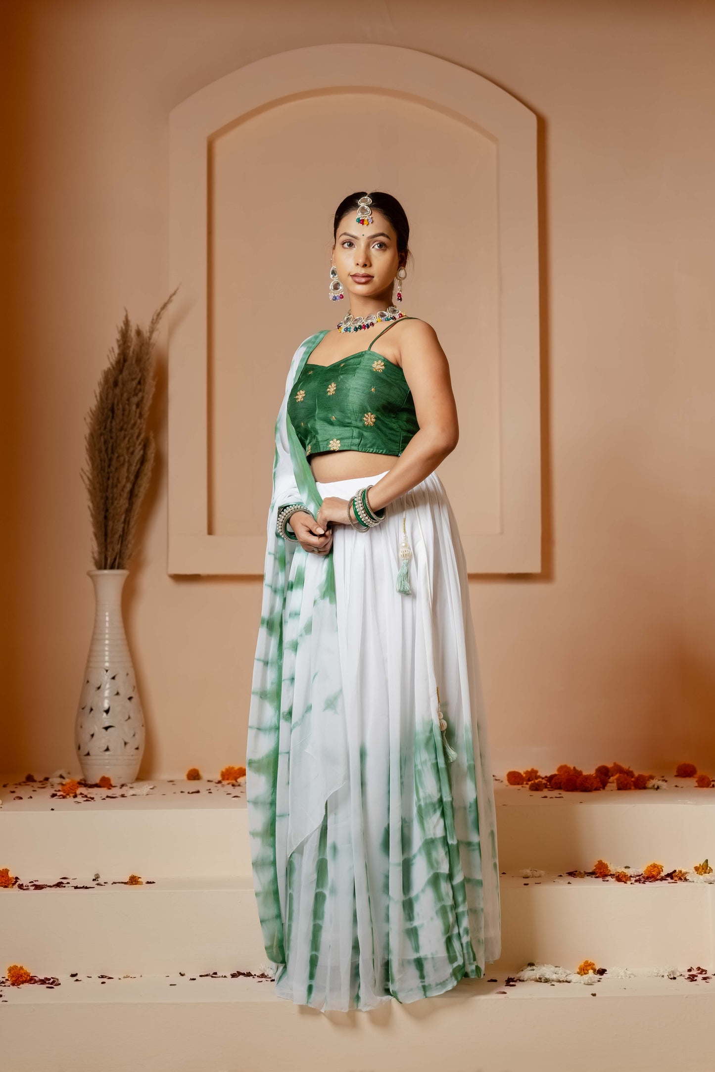 GREEN DIYA TIE DYE LEHENGA