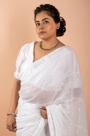 Beyaz Saree | White Sequin Saree