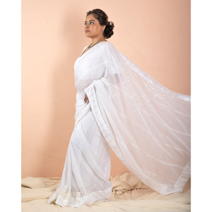 Beyaz Saree | White Sequin Saree