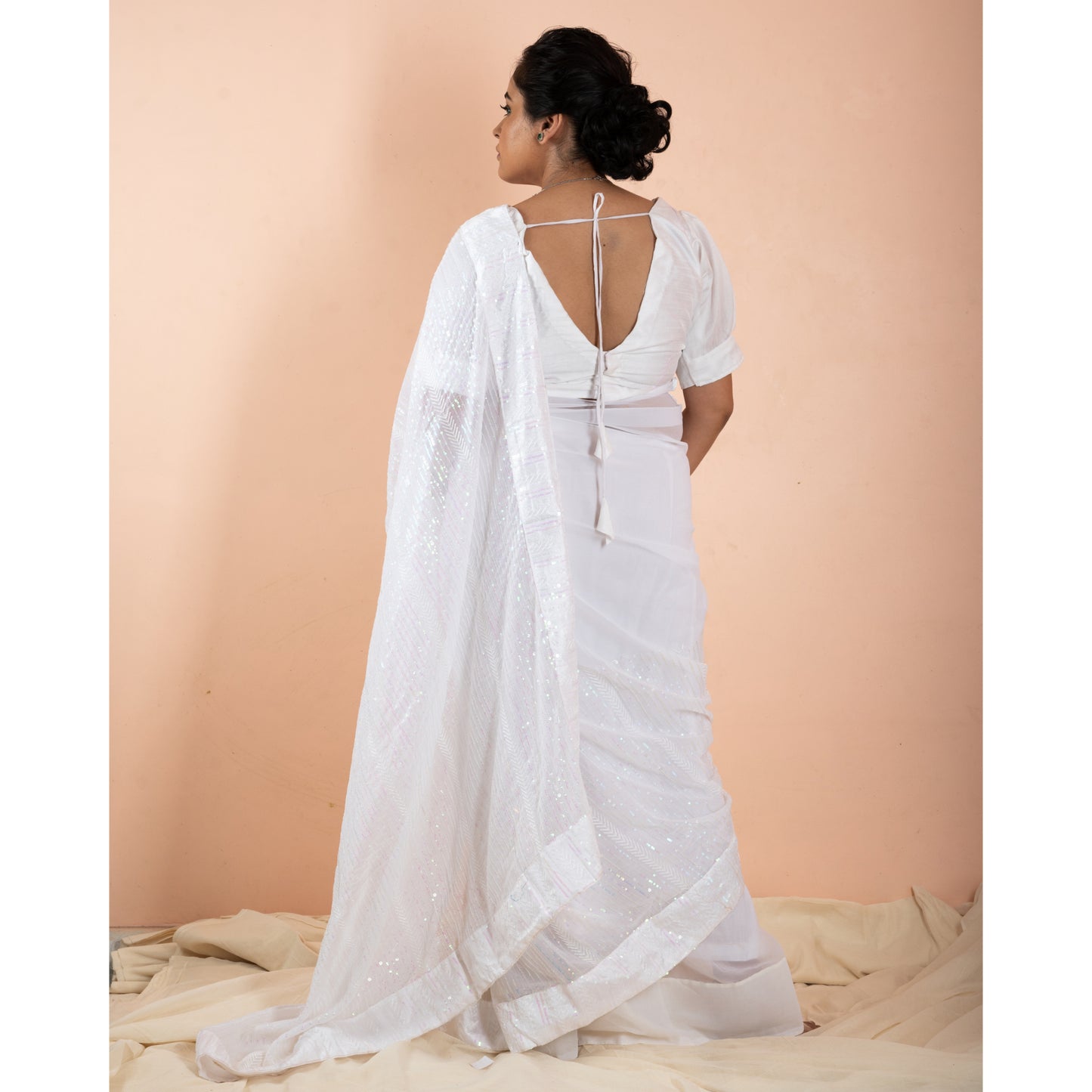 Beyaz Saree | White Sequin Saree