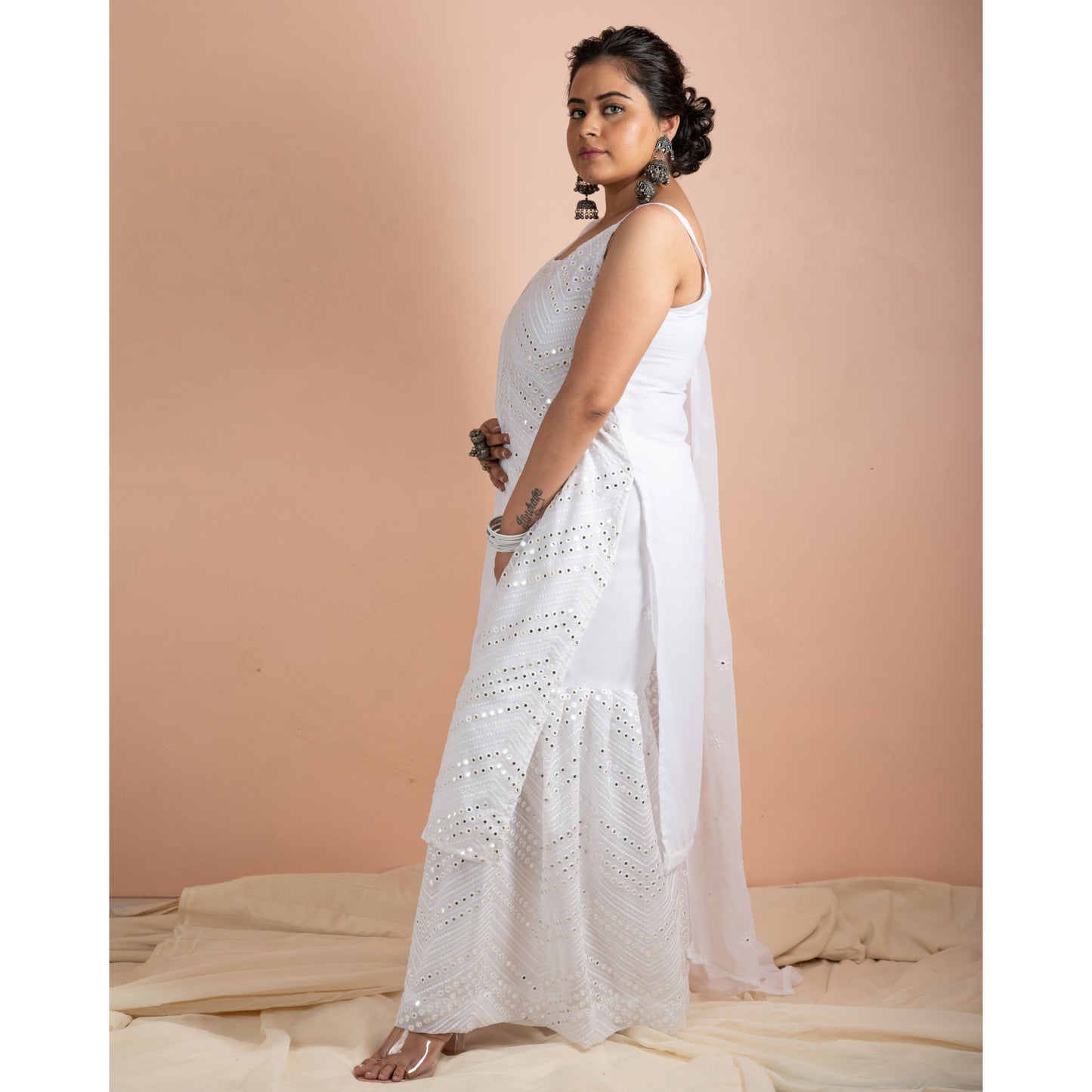 Abyad Gharara | White Kurti with Palazzo Set