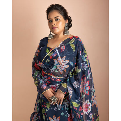 Mavi Ruffle Saree | Floral Print Frill Saree